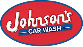 the logo for johnson 's car wash is red and blue