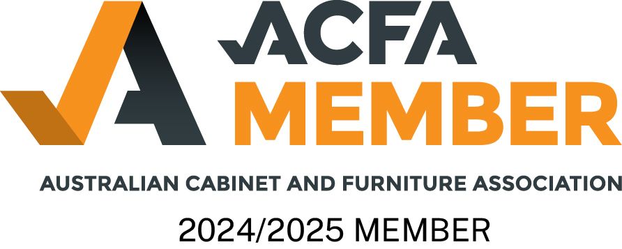 ACFA Member logo in black and orange, with “Australian Cabinet and Furniture Association 2024/2025 Member” text