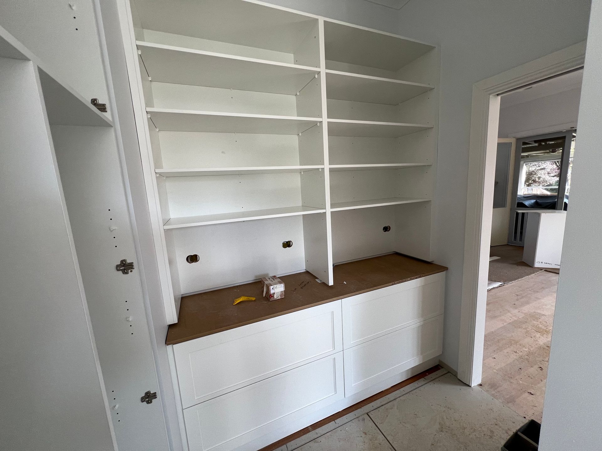 Installation progresses on the butler's pantry cabinetry in a Shepparton kitchen renovation by KitchenWise.