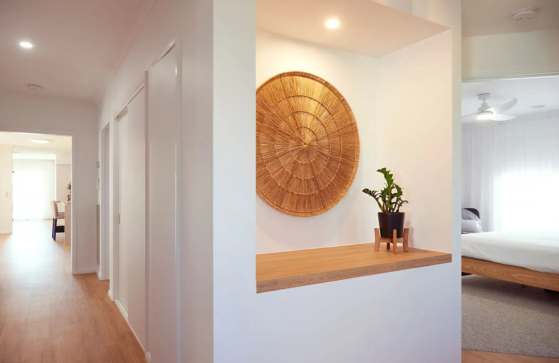 Entrance Foyer’s Display Shelf in Lamiwood Honey Elm — Shepparton Vic — Kitchenwise Entrance Foyer’s Display Shelf in Lamiwood Honey Elm — Shepparton Vic — Kitchenwise