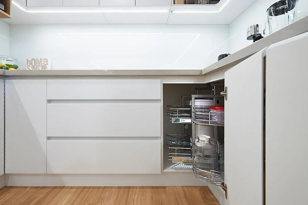 Butler's Pantry with Two Corner Carousels — Shepparton Vic — Kitchenwise Butler's Pantry with Two Corner Carousels — Shepparton Vic — Kitchenwise