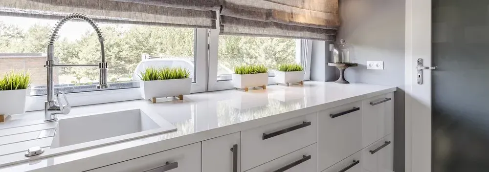 Kitchen Benchtop & Cabinetry In White Plant — Shepparton VIC — KitchenWise Kitchen Benchtop & Cabinetry In White Plant — Shepparton VIC — KitchenWise