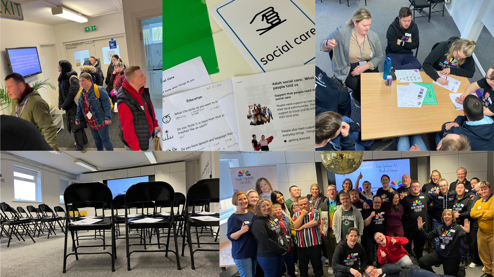 a collage of pictures of people in a classroom .