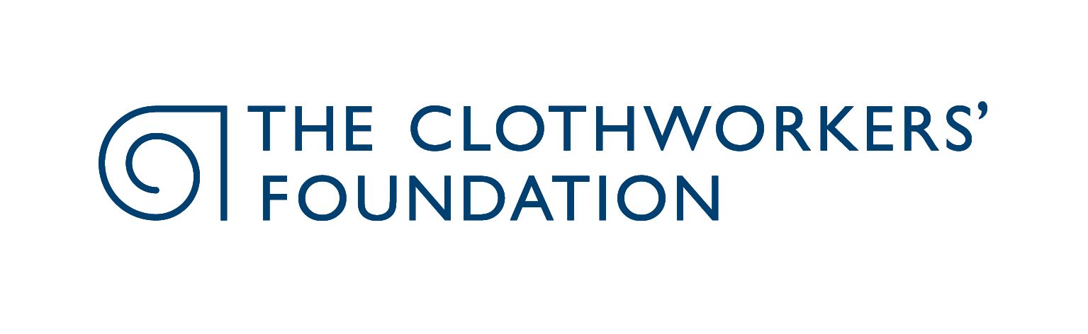 the logo for the clothworkers foundation is blue and white .