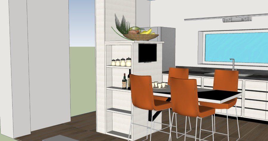 penisola cucina con sedie