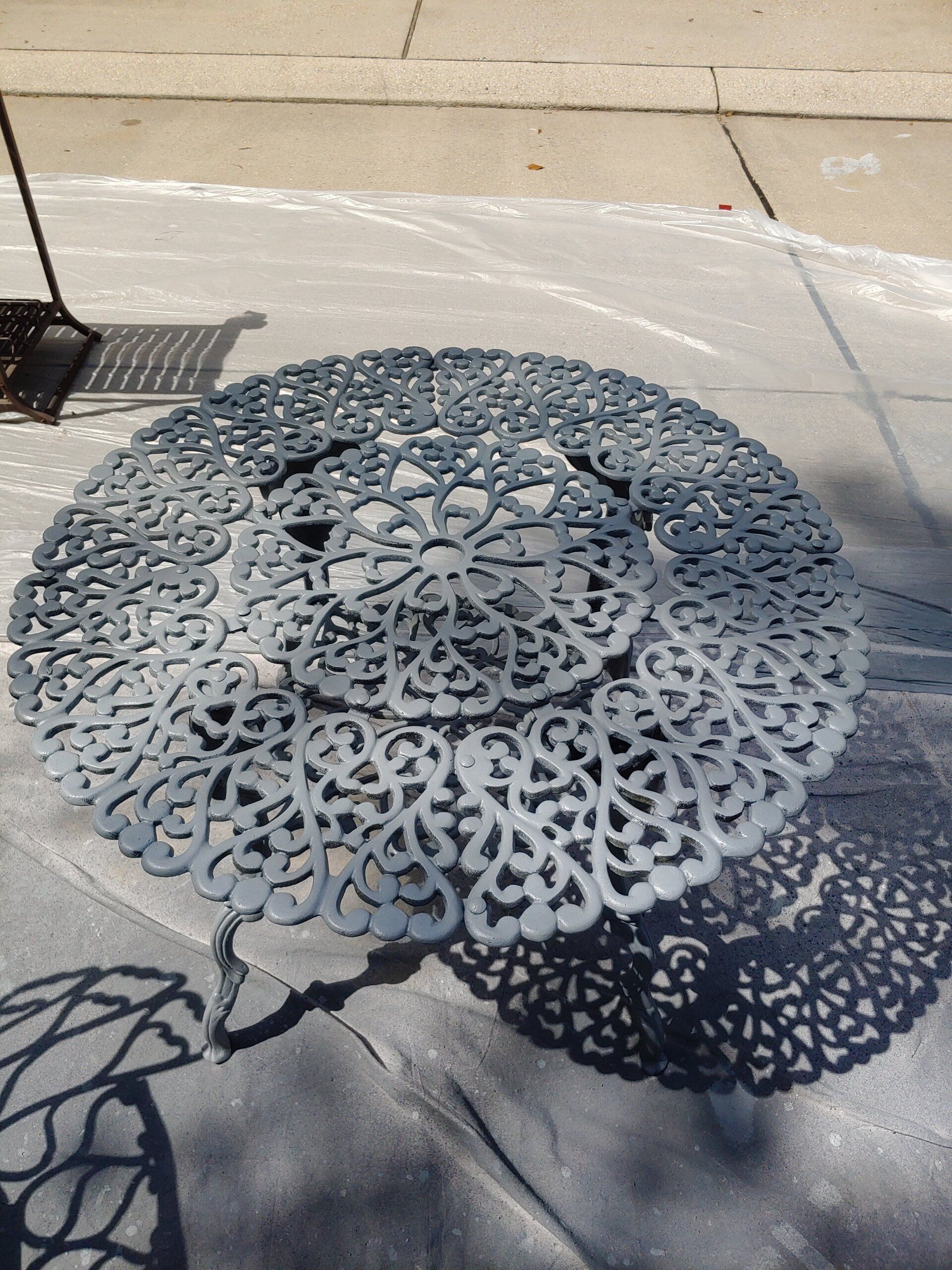 A round table with a floral design on it