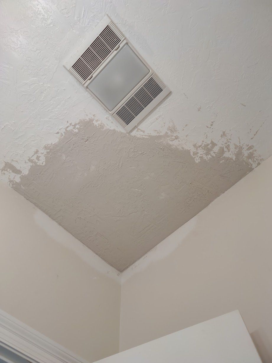 A bathroom ceiling with a vent and a light on it.