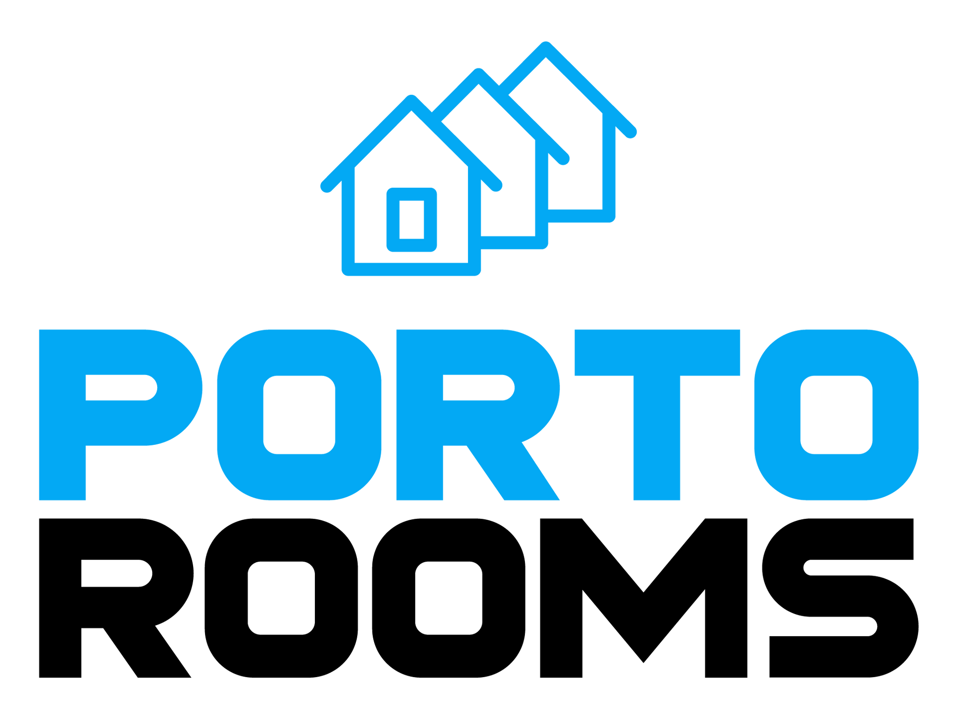 A blue and black logo for porto rooms