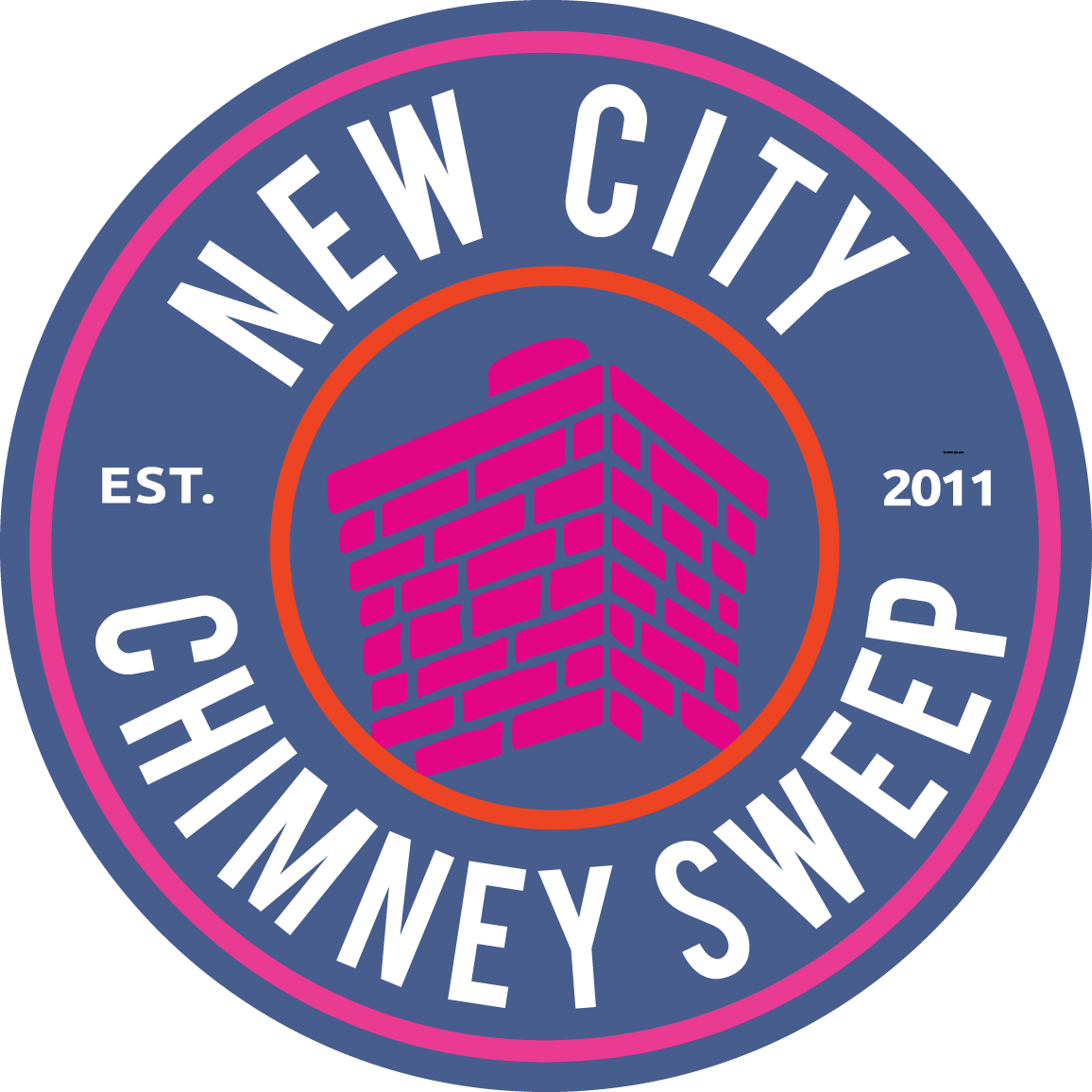 The logo for new city chimney sweep has a brick chimney in the center