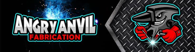 A logo for angry anvil fabrication with a bird on it