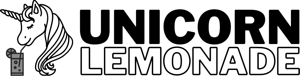 A black and white logo for unicorn lemonade with a unicorn on it.