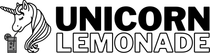 A black and white logo for unicorn lemonade with a unicorn on it.