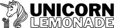 A black and white logo for unicorn lemonade with a unicorn on it.