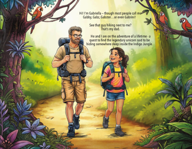 Two hikers on a forest trail, one with a backpack and one in shorts, walking through lush greenery.