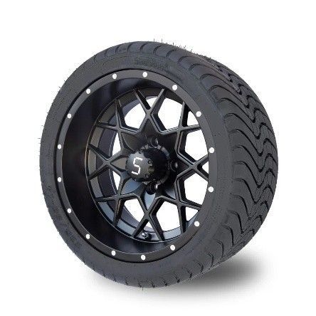 Black Golf Cart Tire With Black Rim, And White Accents — Buggies & Batteries in Hidden Valley, QLD