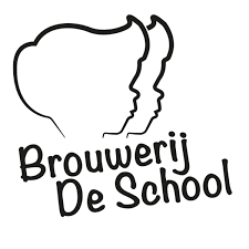 Logo of Brouwerij De School, featuring two child profiles and the text 