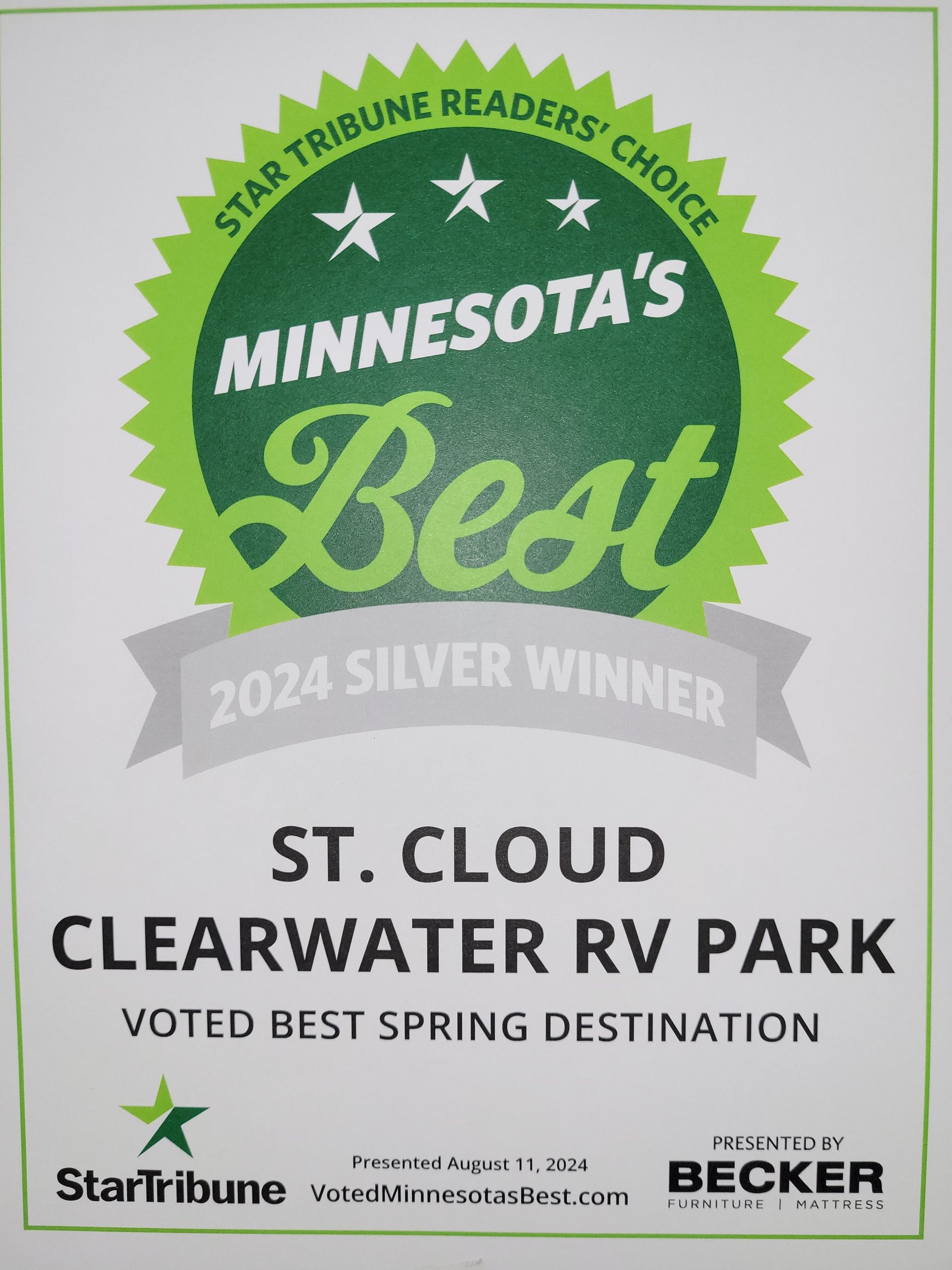 A star tribune readers choice award for st cloud clearwater rv park