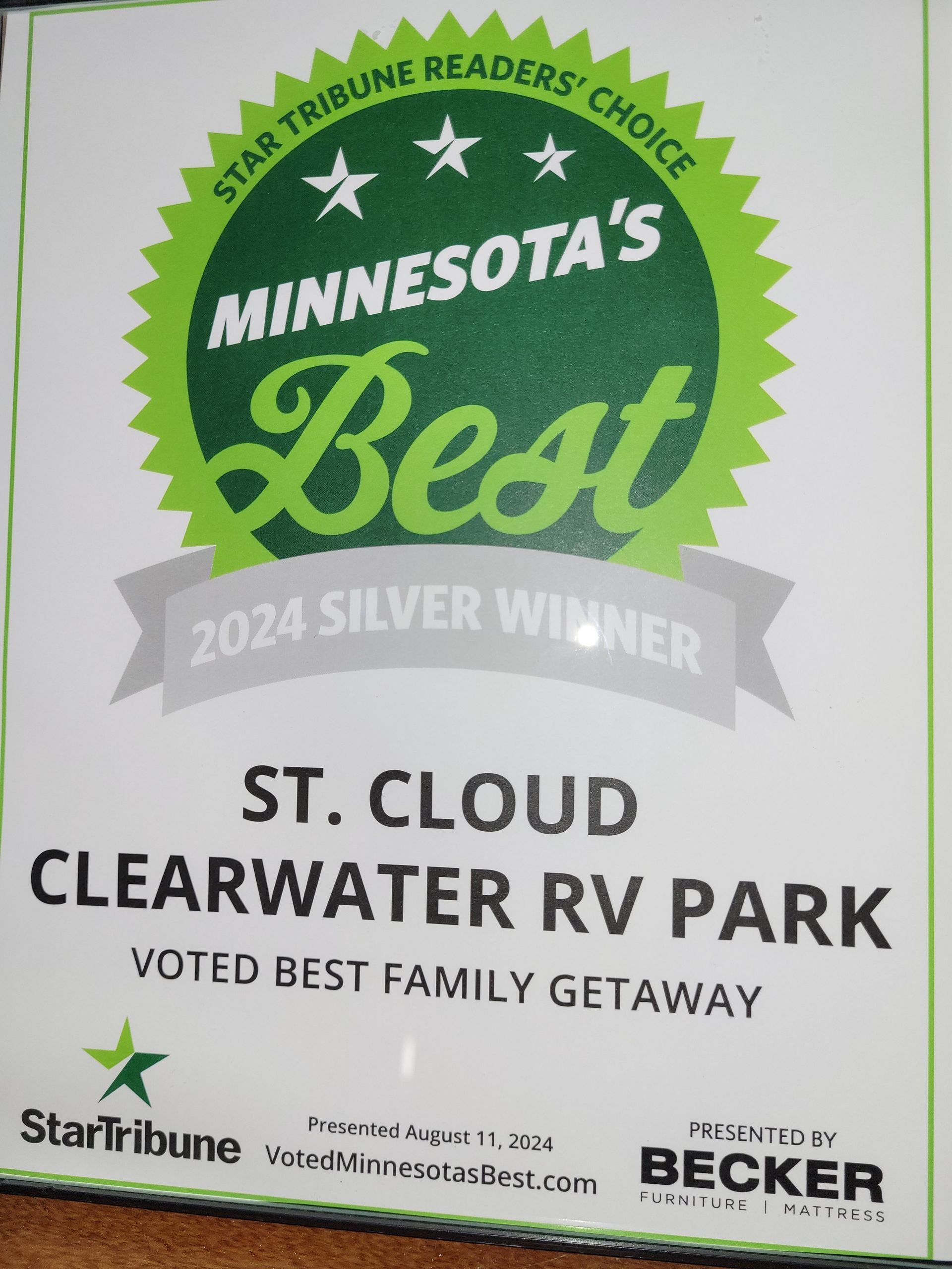 A minnesota 's best award for st cloud clearwater rv park