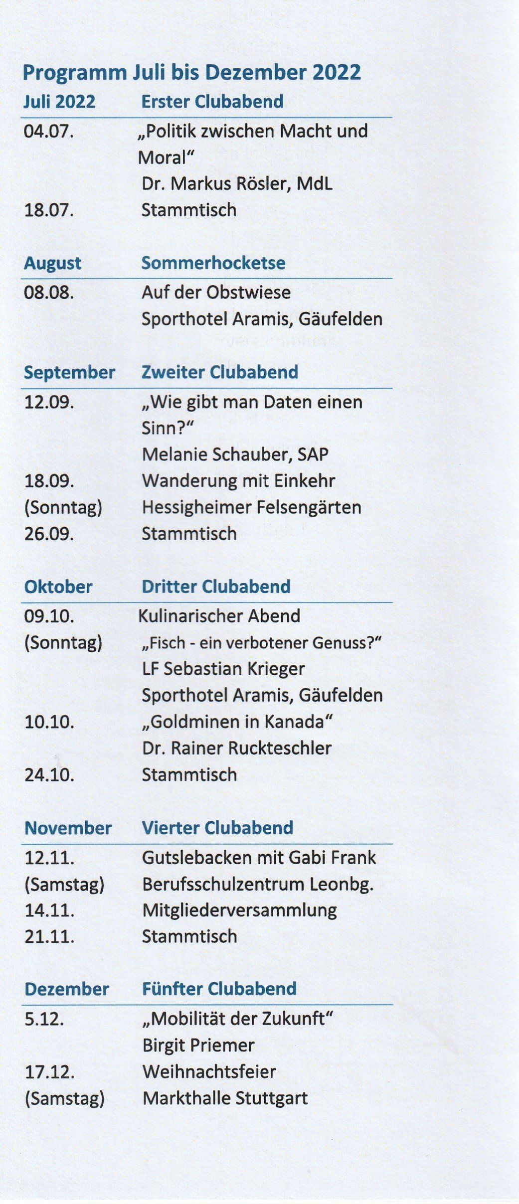 Ein weißes Blatt Papier mit einer Liste von Ereignissen darauf.