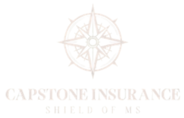 Pale beige compass logo above the text “CAPSTONE INSURANCE” and “SHIELD OF MS” on a white background