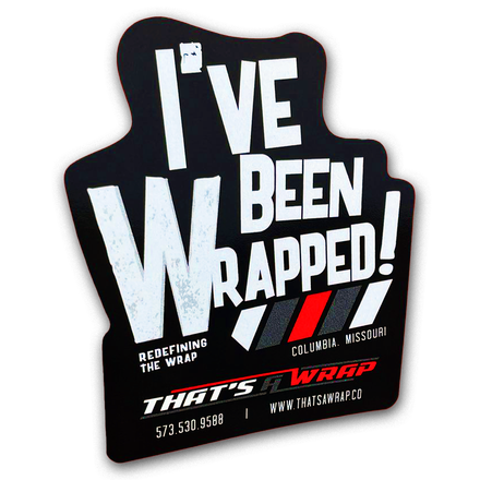 Black and white “I’ve Been Wrapped!” logo with red and striped accents, reading “That’s Wrap”