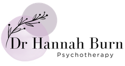 Logo for Dr. Hannah Burn Psychotherapy featuring a floral illustration and two purple watercolor circles.