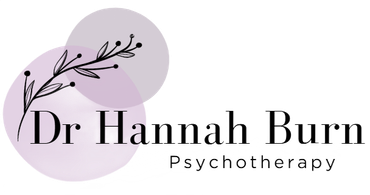 Logo for Dr. Hannah Burn Psychotherapy featuring a floral illustration and two purple watercolor circles.