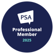Professional Member PSA 2025 badge in blue and white