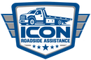 ICON Roadside Assistance logo with a blue tow truck and shield emblem, stars below