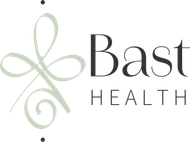 Logo for Bast Health: a stylized, light green flourish graphic, next to the word 