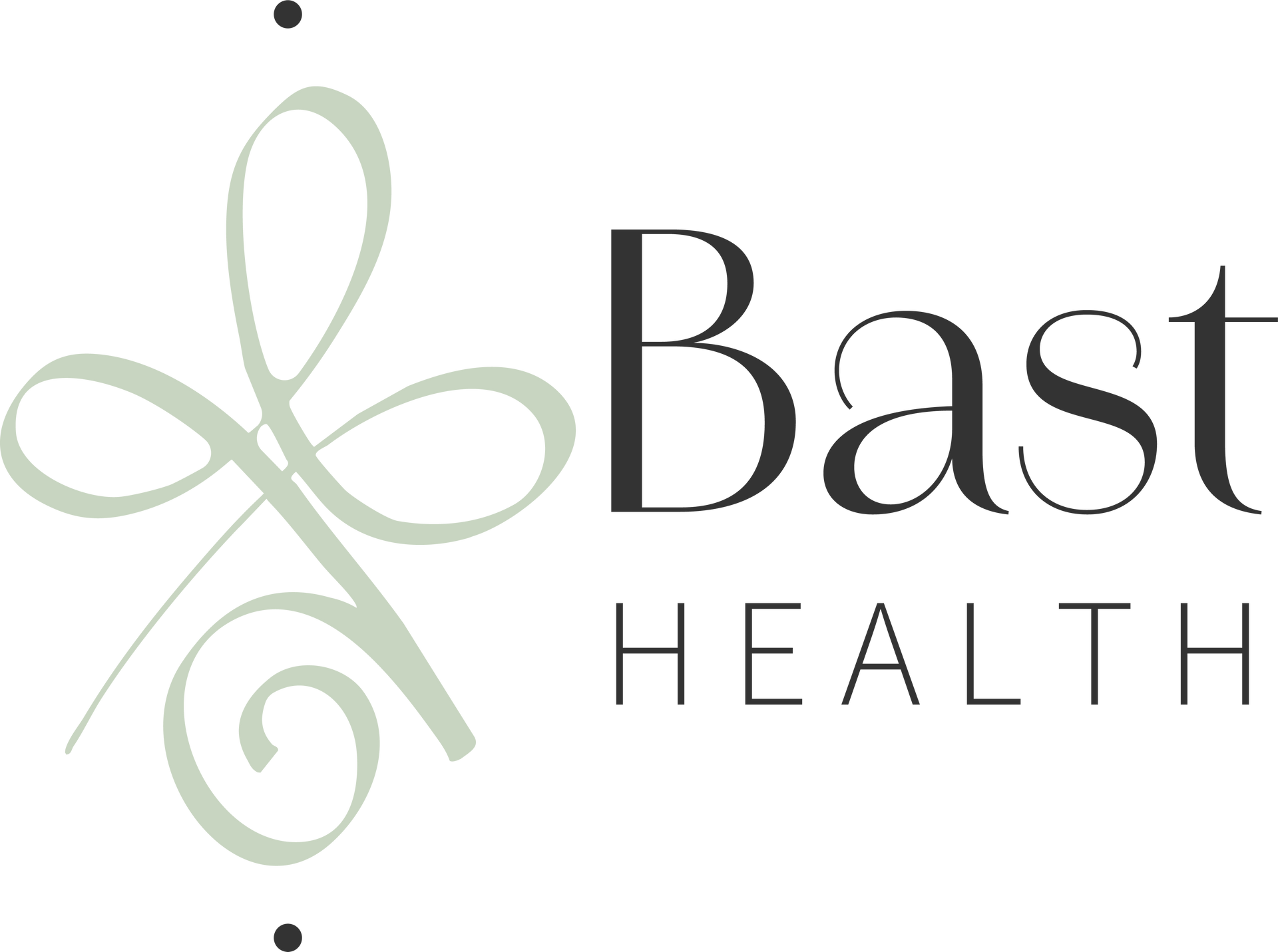 Logo for Bast Health: a stylized, light green flourish graphic, next to the word