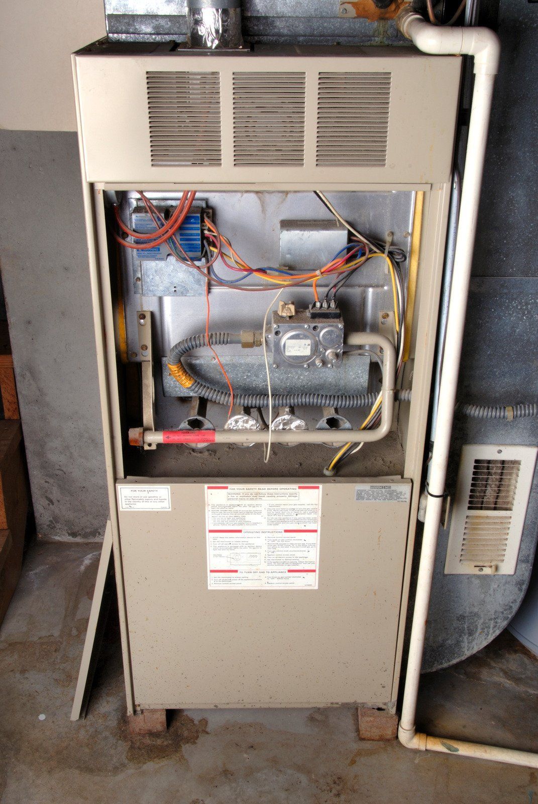 The inside of a heating and cooling system is shown.