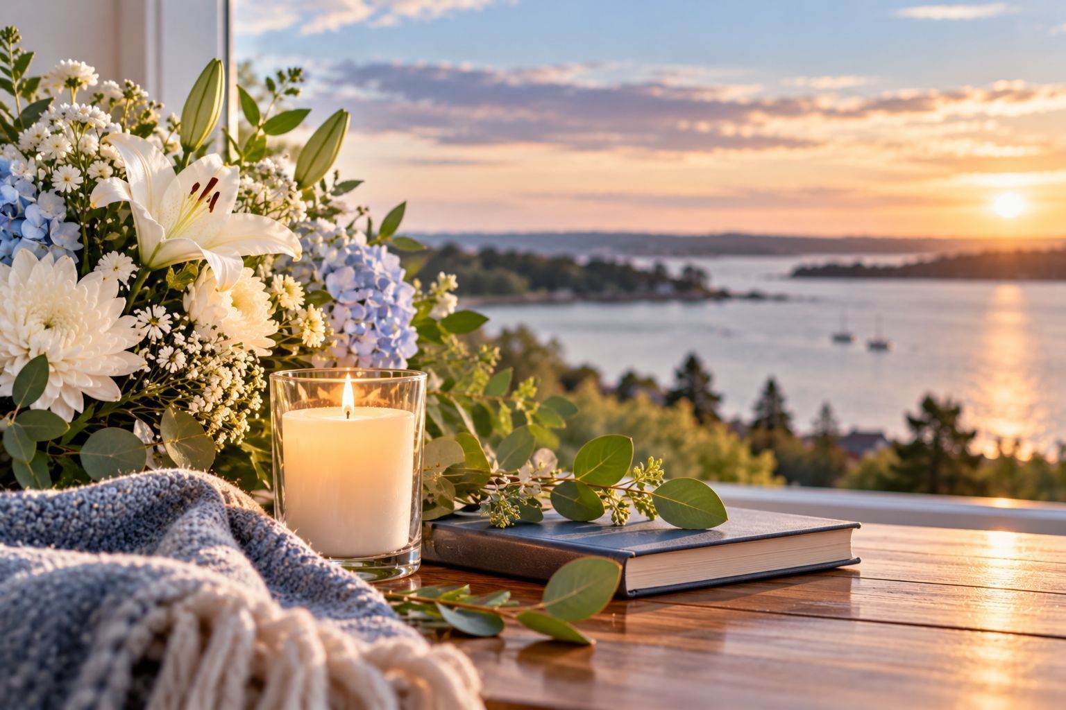 Flowers and candle offering comfort during remembrance in Brunswick, ME