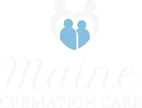 Maine Cremation Care logo featuring two blue figures embraced by white silhouette figures above.