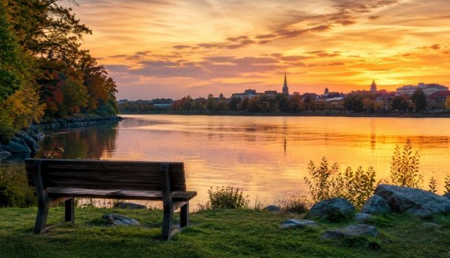 Peaceful lakeside sunset view in Augusta, ME