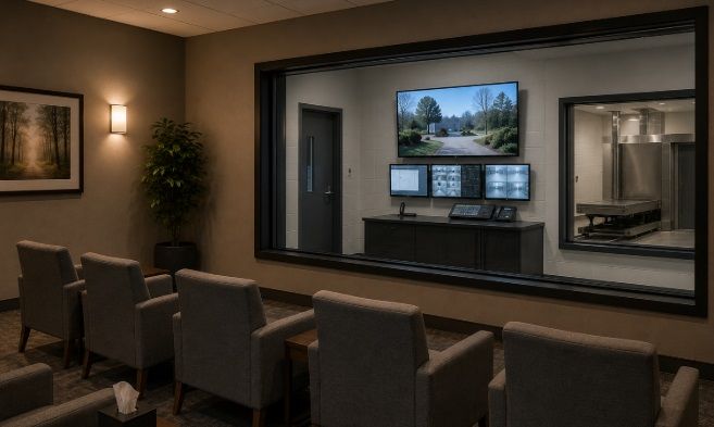 viewing room at a funeral facility offering cremation services in Portland, ME