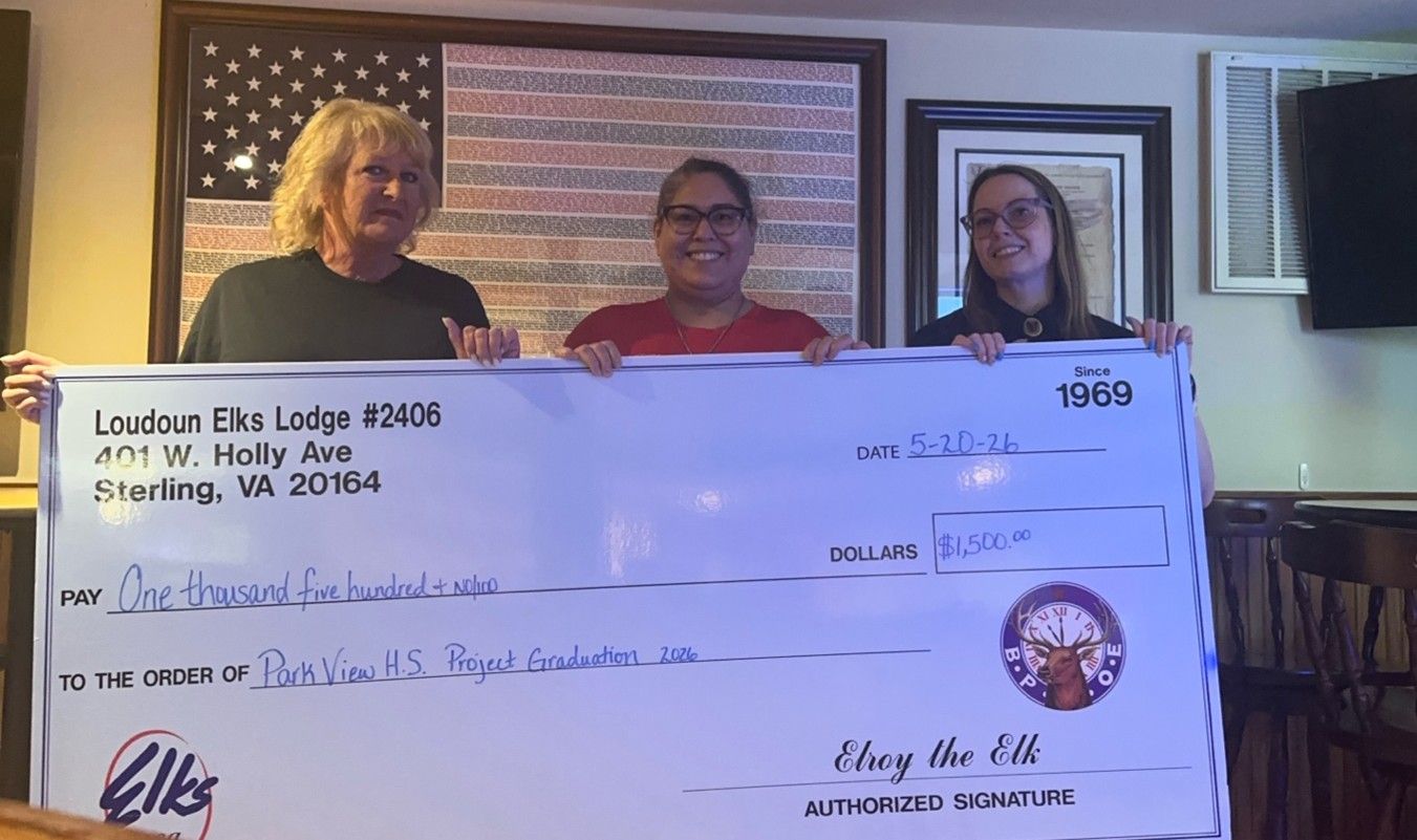 Lououn Elks #2406 donates $1500 to Park View High School's Project Graduation