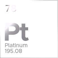 Platinum element tile with symbol Pt, atomic number 78, and atomic mass 195.08