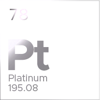 Platinum element tile with symbol Pt, atomic number 78, and atomic mass 195.08
