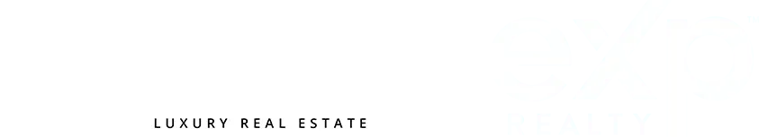 Luxury real estate text centered on a white banner with a thin black line below.