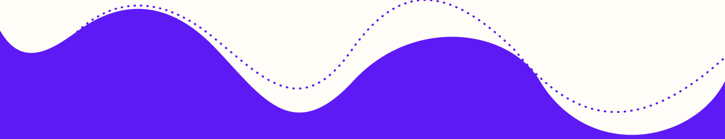 Purple and white wavy abstract banner with a dotted arc along the top and bottom edges