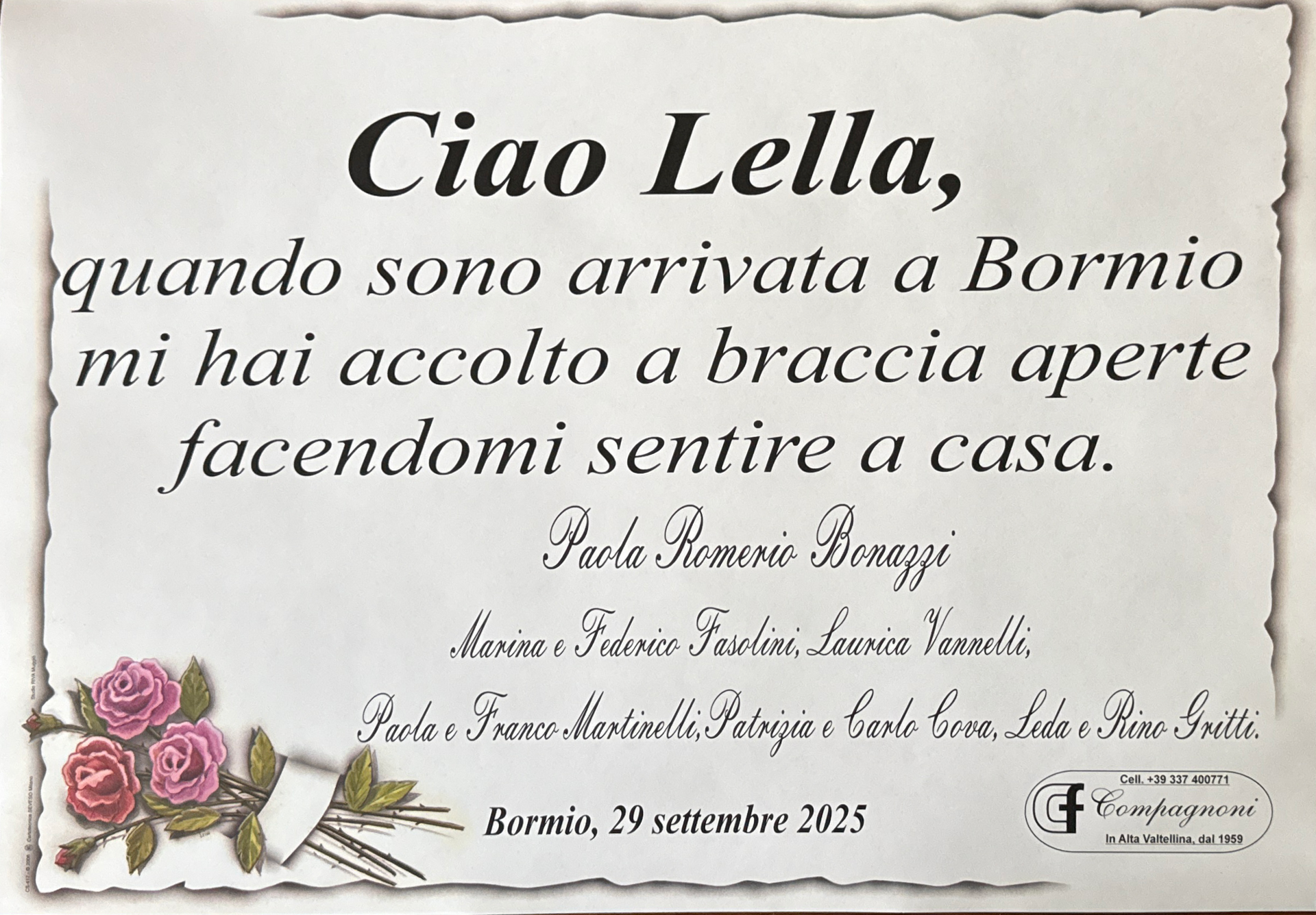 Invito al funerale di maria antonioli classe 1934