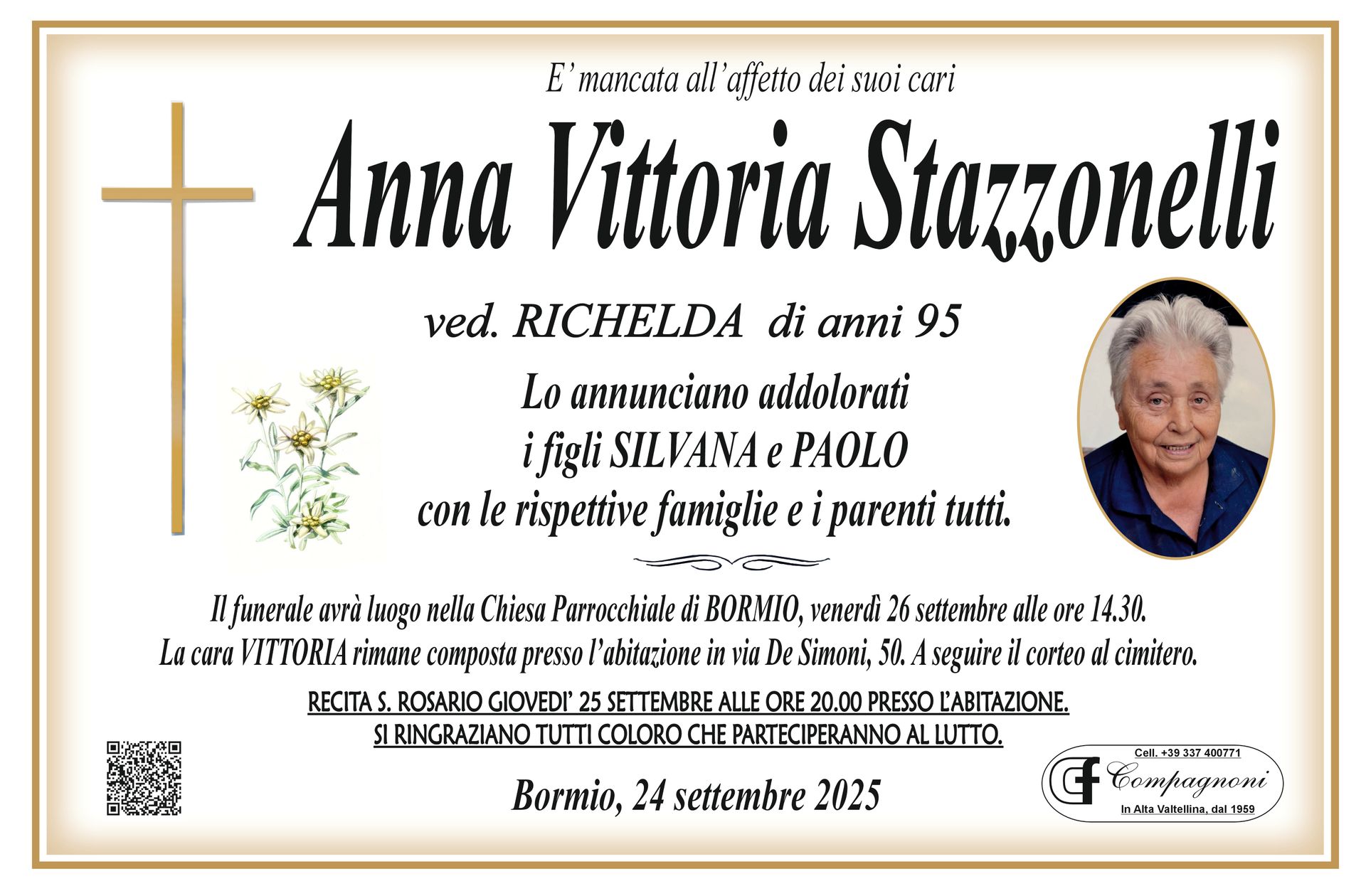 Invito al funerale di maria antonioli classe 1934