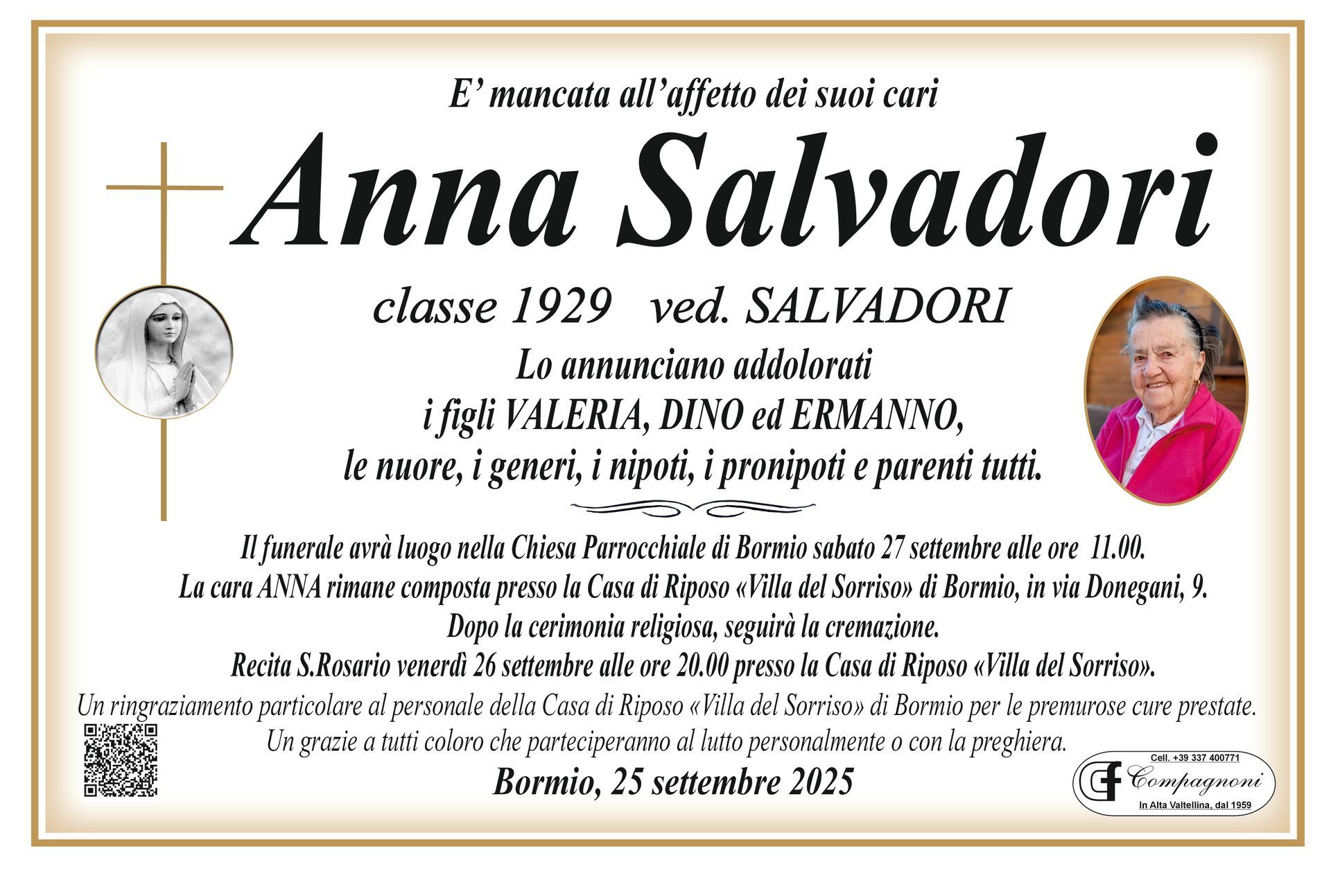 Invito al funerale di maria antonioli classe 1934