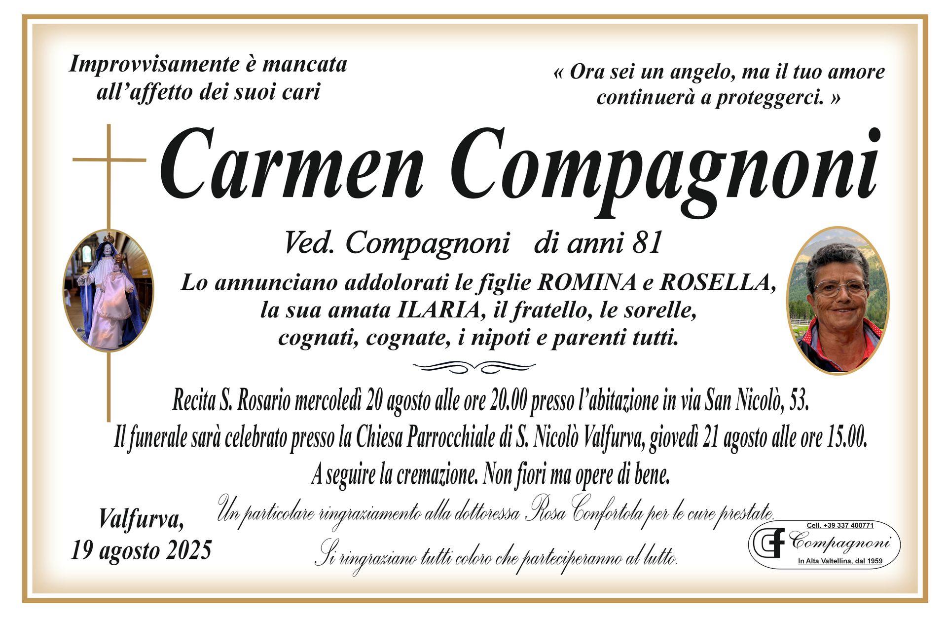 Invito al funerale di maria antonioli classe 1934