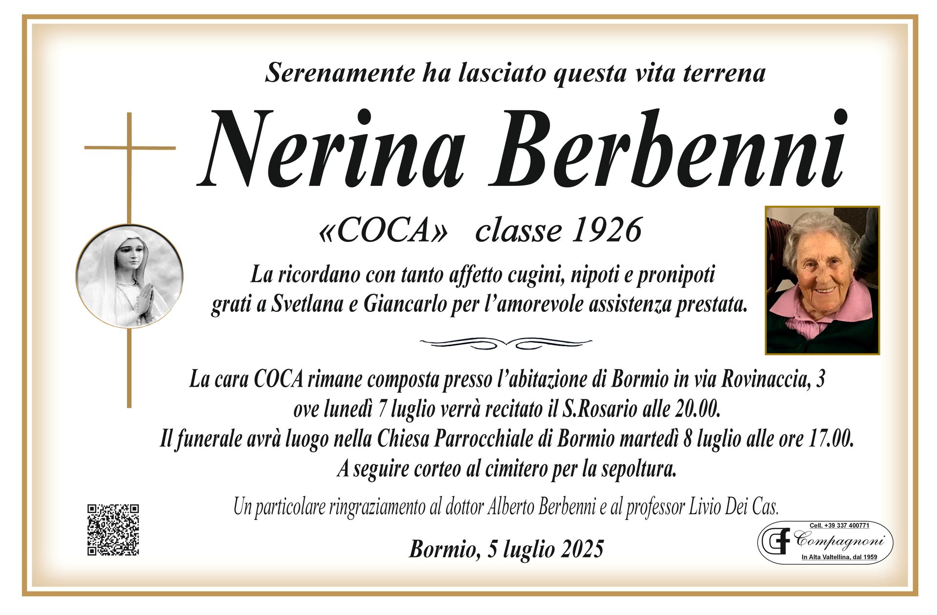 Invito al funerale di maria antonioli classe 1934