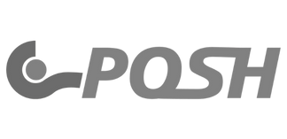 Logo for POSH. It features a grey curved symbol with a circle and the grey text