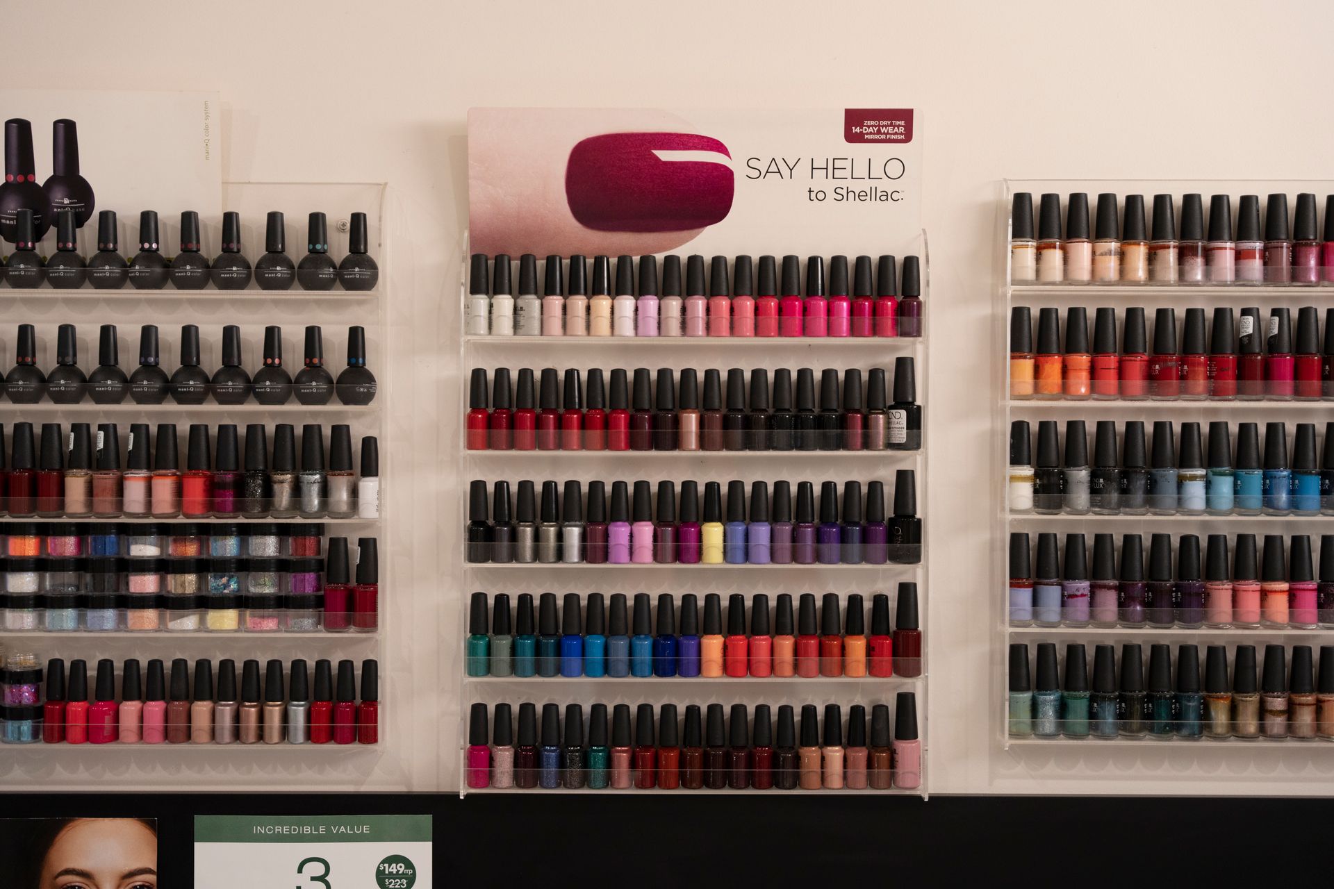 Nail Polish Display on A Wall with Various Colors and Bottles — Beauty In Profile In Salamander Bay, NSW