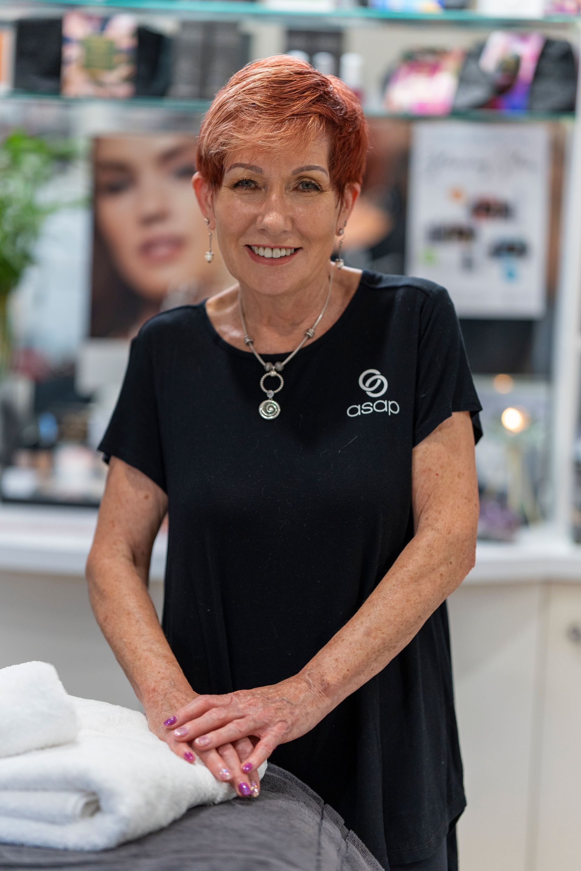 Woman with Red Hair and Black Shirt — Beauty In Profile In Salamander Bay, NSW