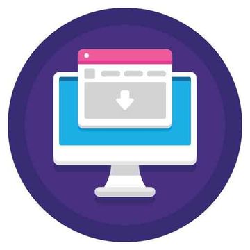 An icon of a computer monitor with a web page and an arrow pointing down.